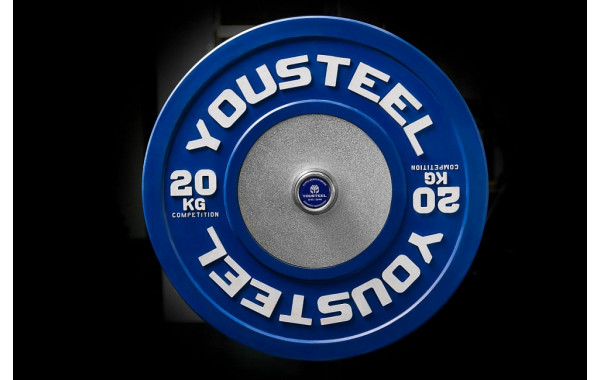 Диск 20кг каучуковый соревновательный YouSteel синий 600_380