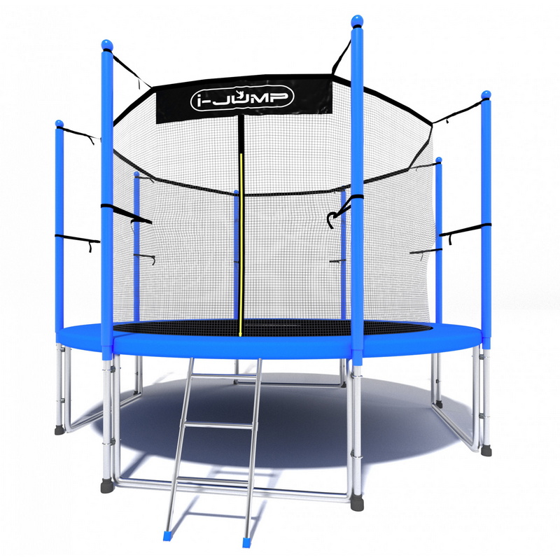 Батут i-Jump Classic 8FT 244 см с нижней сетью и лестницей синий 800_800