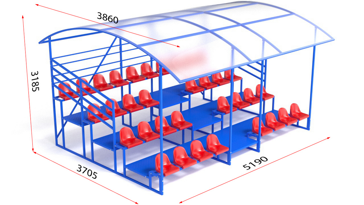 Трибуна с навесом, с ограждением, 4-х рядная Glav 20.014 1200_675